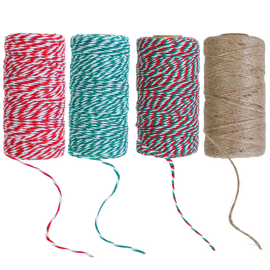 Twine String 4 Rolls Christmas Wrapping Cotton Twine 1312 Feet Colored Rope for Christmas Bakers Creative Projects Crafts Gardening Gift DIY Packing Decoration