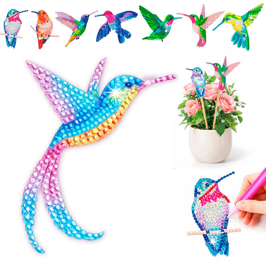 BEAUTYMEHNDI STORE 10 Pack Diamond Art Bird Plant Stakes – DIY Hummingbird Mini Diamond Painting Kit for Adults, Garden Decor for Potted Plants, Gift for Plant Lovers