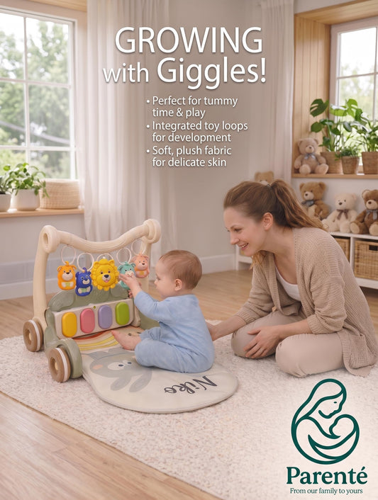 3-in-1 Baby Walker with Tummy Time Mat and Stroller Toys-Sit-to-Stand Walker for Baby Development-Ideal Baby Push Walker and 6-Month-Old Baby Must-Haves-Fun Learning Playtime