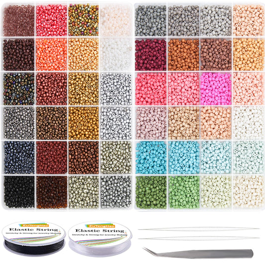 EuTengHao Glass Seed Beads for Bracelet Making Kit, 8/0 Small Pony Beads for Bracelet Necklace Jewelry Making DIY Crafting (3mm, 48 Colors, Frosted Glass and Lacquered)