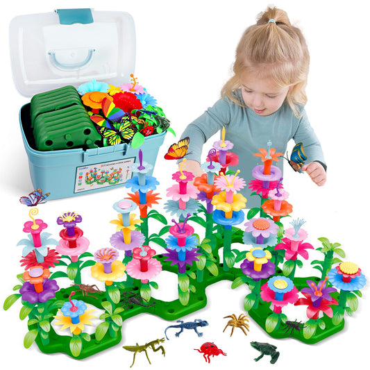 Birthday Toys Gifts for 2 3 4 5 6 Years Old Toddler Girls Boys, 156 PCS Insect Flower Garden Building Educational STEM Learning Pretend Play Gardening Set, Birthday Gifts for Preschool Kids Age 2+