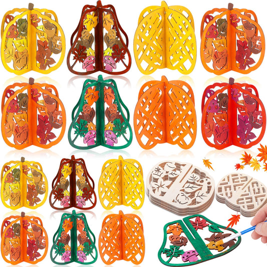 Geelin 60 Pcs Thanksgiving Fall Crafts Wooden Pumpkins 7.9 Inch Large 3D Wood Pumpkins Cutouts Unfinished Wood Slices to Paint Table Centerpieces Decorations for Harvest Craft DIY Tiered Tray Decor