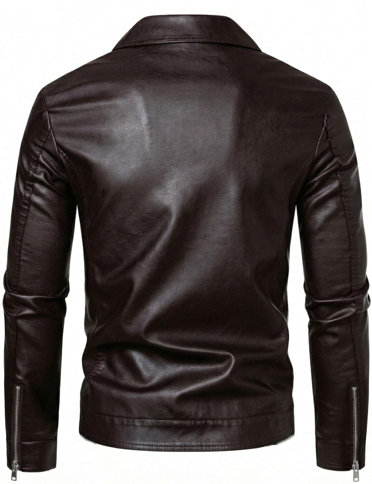 Brown Leather Jacket Men Faux Leather Moto Biker Coat Outwear Windproof L