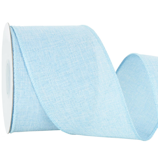 RIBBOOO Natural Burlap Wired Ribbon, 2.5 Inch 10 Yards Baby Blue Light Blue Fabric Ribbon for Spring Easter, Wreath Bows, Crafts, Gift Wrapping, Wedding, Christmas Easter Decoration
