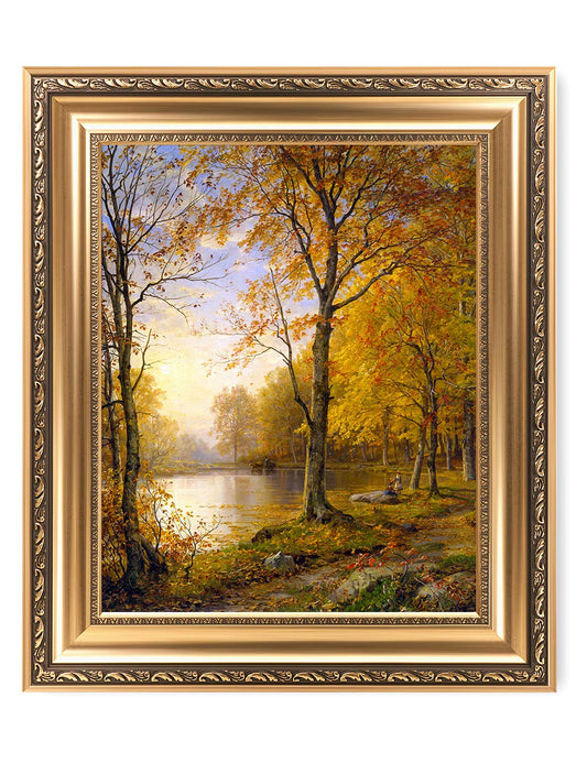 DECORARTS - Indian Summer, William Trost Richards Classic Art. Giclee Print on Canvas with Matching Golden -relief Framed Wall Art. 16x20 Total with Framed Size: 22x26