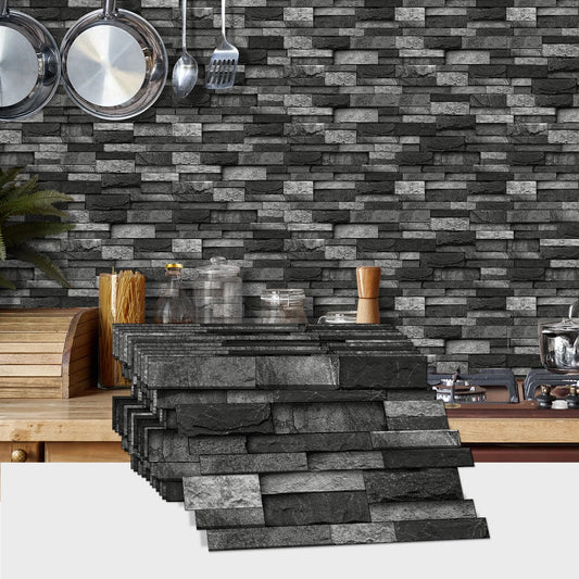 SiTiKi 36 Sheets Backsplash Vinyl Peel and Stick DIY Splicing Marble Self-Adhesive Tile Sticker for Kitchen and Bathroom Wall Decor (Black)