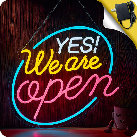 Yes We Are Open Signs for Business, Super Bright 12v AC Powered Open Sign with Switch Memory, Compatible with Timer
