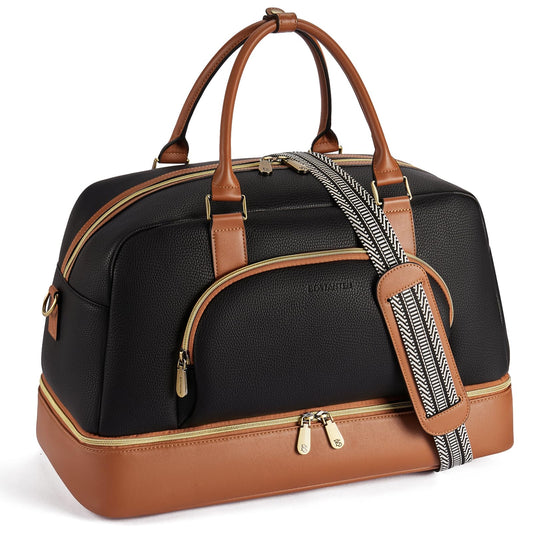 BOSTANTEN Weekender Bags for Women Leather Travel Duffle Bag Carry On Large Tote Duffel with Shoe Compartment and Trolley Sleeve