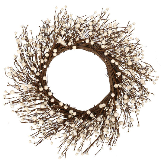 JINGHONG White Berry Wreath 22 Inch Winter Wreath Cream Winter Wreaths for Front Door with Round Berry for Porch Wall Winter Holidays Christmas Celebration