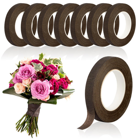 COIDEA 8 Packs Floral Tape, 1/2" Wide Flower Tape, Brown Floral Tape for Fresh Flowers, Adhesive Florist Tape for Floral Crafts, Bouquet Floral Arranging Stem Wrapping, Wedding Bouquet, 30Yard