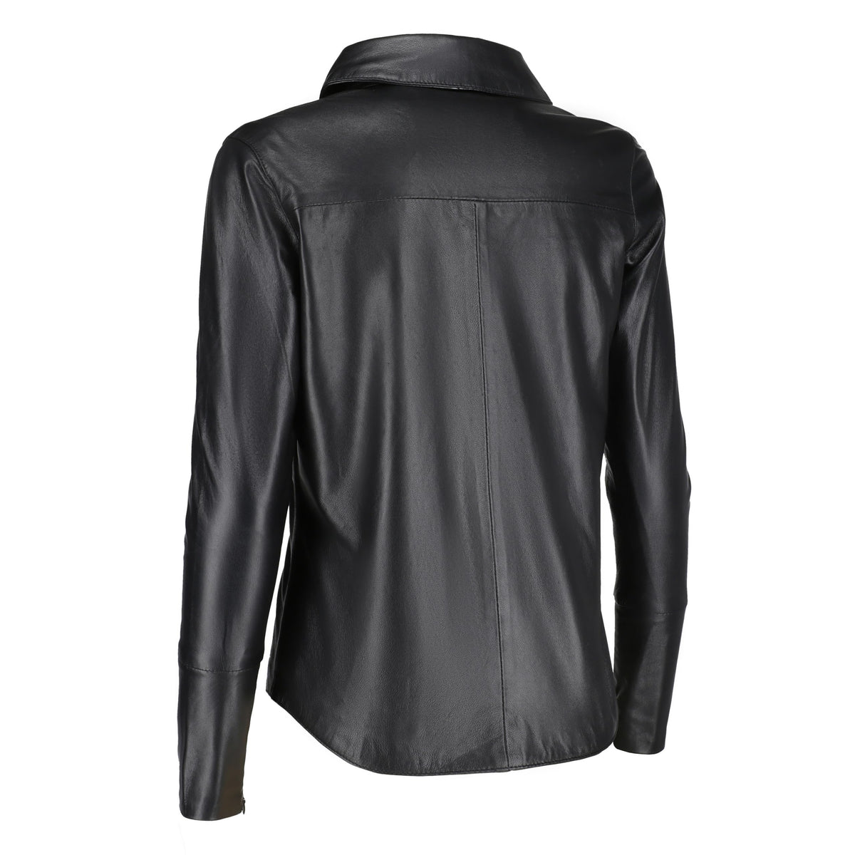 Jild Casual Shirt Real Leather Jacket Women - Long Sleeve Snap Button Down Soft Lambskin Leather Shacket Regular and Plus Size (LS-Blk-M)
