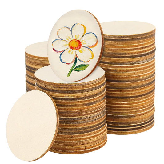 MAHIONG 400 Pcs 2 Inch Unfinished Round Wood Circles, Bulk Natural Round Wooden Discs Craft Blanks Wood Slices for DIY Art Projects, Christmas Ornaments and Home Decorations