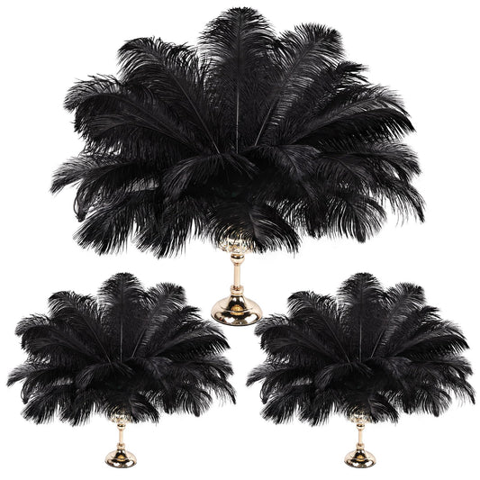 THARAHT Ostrich Feathers 90pcs Large Natural Bulk for Vase Crafts Wedding Party Centerpieces Christmas Tree Decoration Feathers,Black