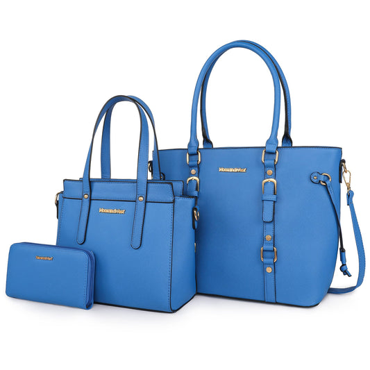 Montana West 3PCS Purses for Women Tote Bag and Wallet Set Shoulder Satchel Crossbody Bags Leather Handbag for Gift Travel Casual Work MWC3-C032WBL