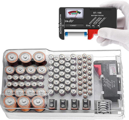 YIHAOSSING 93 Battery Organizer Storage Case with Tester,Clear Lid Battery Storage Organizer,Holds Batteries Battery
