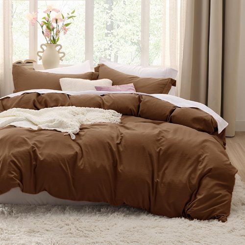 Bedsure Brown Duvet Cover Set - King Size 3-Piece Extra Soft Cotton-Like Bedding | 104x90 Inches with Zipper Closure