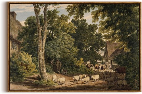 InSimSea Framed Canvas Wall Art - Vintage Countryside Landscape Watercolor Painting | Large 20"x30" Decor