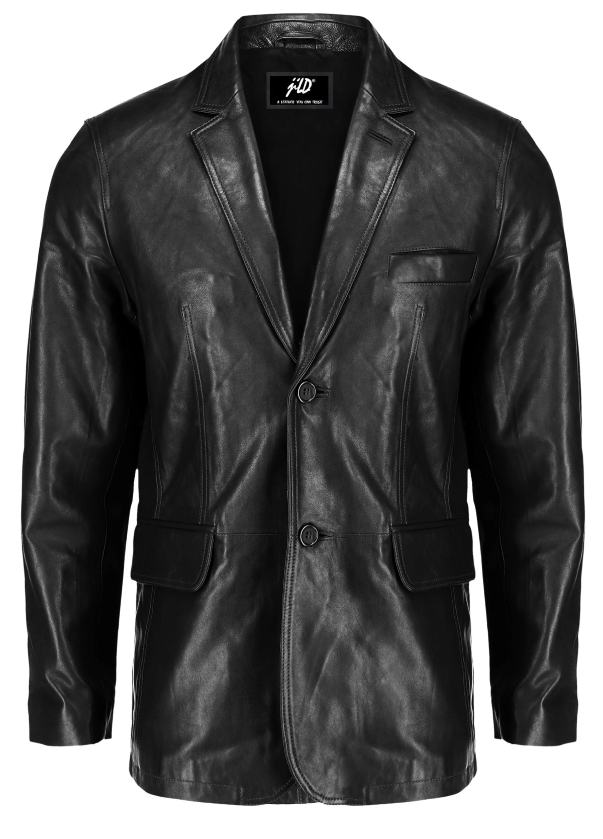 Jild Lambskin Leather Jacket Men Casual Coat – Notched Collar Classic Bond’s Style Ultimate Leather Blazer for Men (NC-Blk-M)