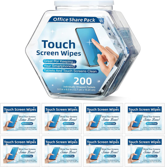 Willinglong 200 Pack 1 Touch Screen Wipes Pre Moistened Lens Computer Electronic Screen Wipes Individually for Monitors
