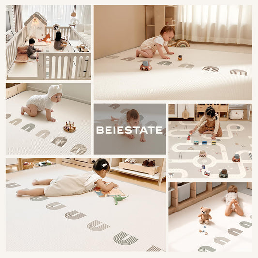 BEIESTATE Baby Play Mat for Floor, Extra Large 79" x 55", 0.6” Thickened XPE Foam Cushion, Seamless No-Gap Design, Waterproof Non-Slip Tummy Time Crawling Surface, Reversible for Infants & Toddlers