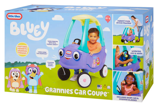 Little Tikes Bluey Grannies Car Coupe with 2 Accessories, Bluey Foot-to-Floor Ride-On, for Boys and Girls Ages 1.5-5 Years