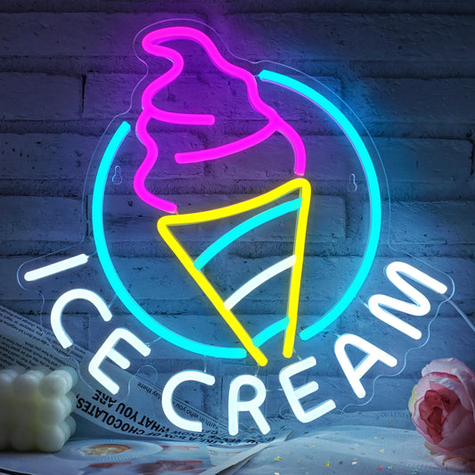 Ice Cream Neon Sign for Wall Decor Dimmable Led Neon Sign for Ice cream Shop Birthday Christmas Party Bedroom Bar Drink Shop Wall Decoration USB Powered