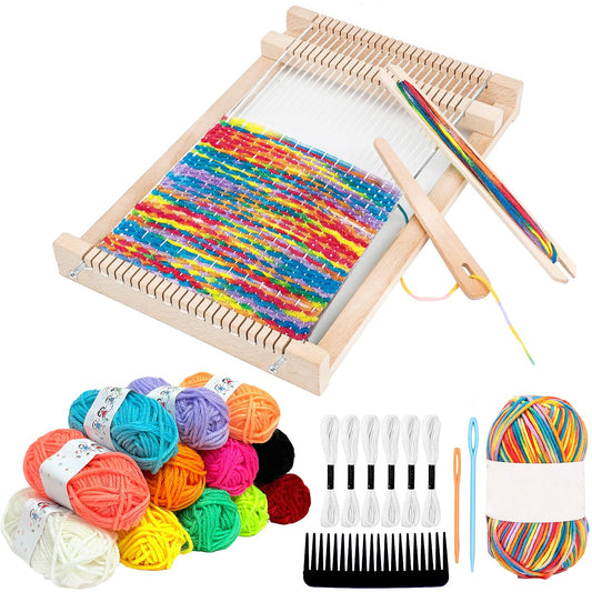 Wooden Weaving Loom Kit for Kids,Arts and Crafts Mini Weaving Loom with Colorful Weaving Yarns,11.4" x 7.5" Frame Looms for DIY Tapestry,Coaster,Art Projects,DIY Weaving Kit for Beginners and Adults