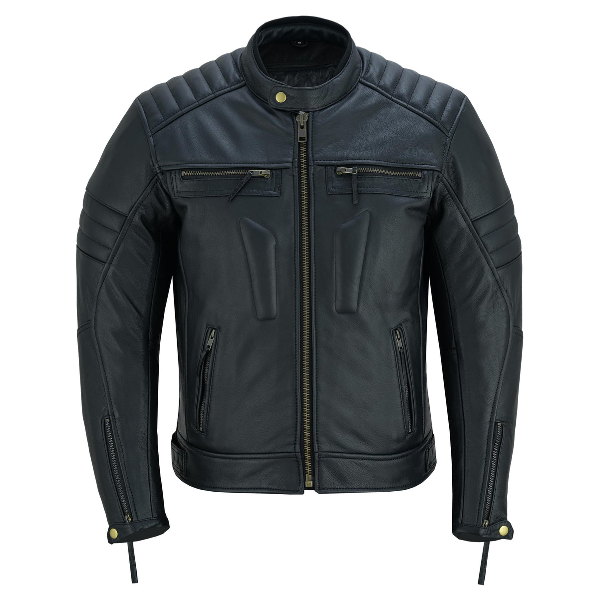 BTR BORN TO RACE Men's Motorbike Leather Jacket Distress Zip Up Bikers Riding Protection Motorcycle Leather Jackets (US, Alpha, Medium, Regular, Regular, Natural Black-Jacket)