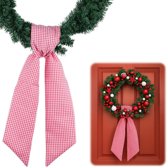 Skiennix Red White Gingham Wreath Sash - 5.12" Wide x 54.33" for Festive Holiday Decor