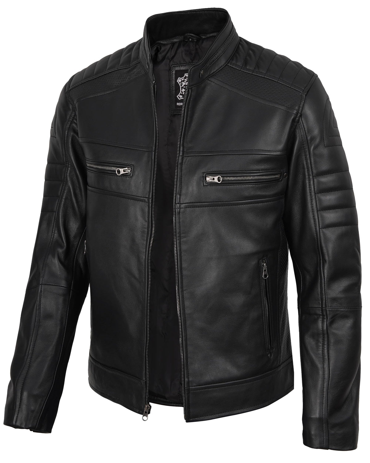 fjackets Leather Jacket Men - Real Leather Biker Motorcycle Casacas Para Hombre - Austin mens black leather jacket | [1100075] XL