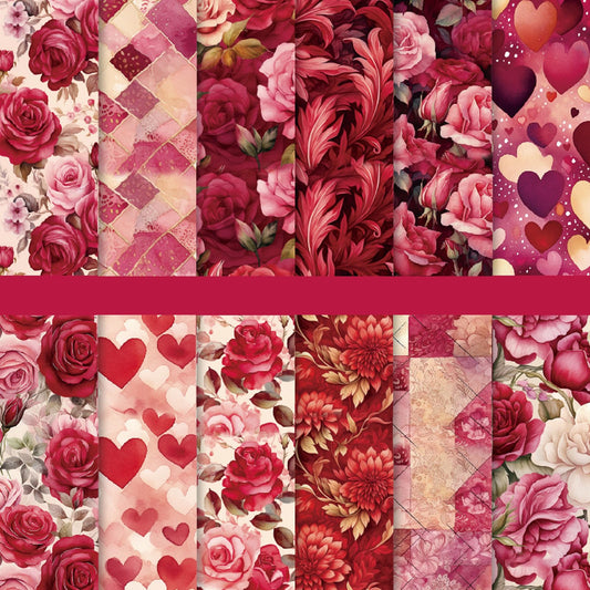 Heart & Rose Scrapbook Paper 6x6, 48 Sheets /12 Designs Romantic Heart Pattern Scrapbook Paper, Single-Sided Craft Paper for Valentines Craft Supplies Card Making Scrapbook