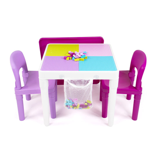 Humble Crew Kids Activity Table and 2 Chairs Set, Pink/Purple/White - 2-in-1 Toddler Play Table Building Blocks Compatible - Premium Children’s Table and Chair Set for Arts, Crafts, Reading and More