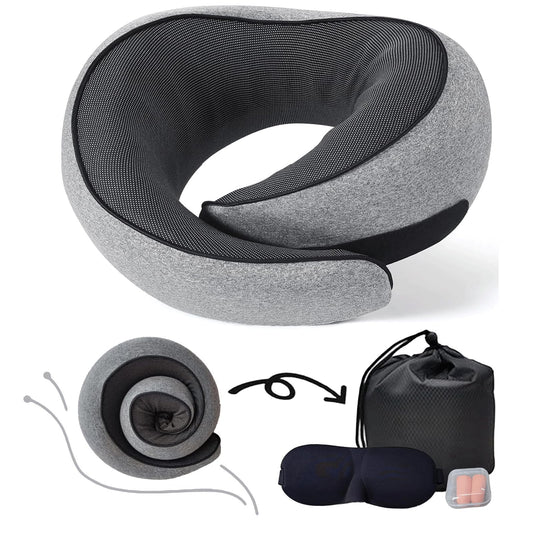 Neck Pillow for Traveling, Travel Neck Pillow for Airplanes, 100% Pure Memory Foam, 360° Support Stowable Pillows for Sleeping, Breathable & Washable Cover, Compact for Travel, Car & Office (Gray)