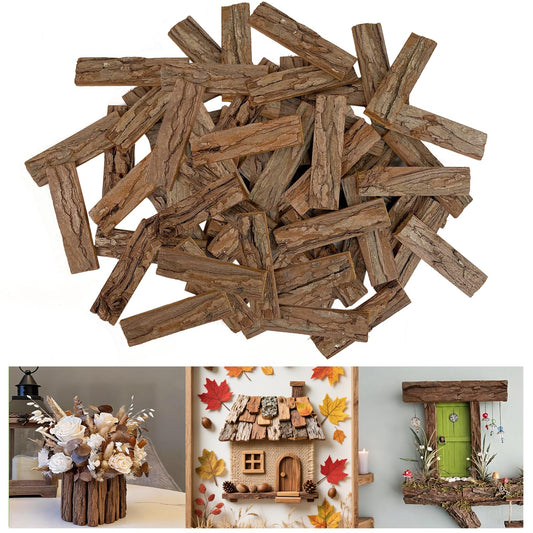 Morofme 45Pcs Natural Tree Bark Pieces Wood Bark Strips 4.7" x 1" Unfinished Tree Barks Planks Wooden Sticks Wood Log Twigs for Craft for Reptile Project DIY Crafts Fairy Door Miniature House Roof