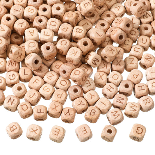 260pcs Wood Letter Beads for Bracelets 12mm Natural Square Wooden Beads A-Z Sorted Wooden Loose Letter Bead Cube Bead Bulk for Jewelry Bracelet Making