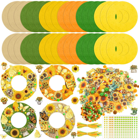 Wavwavw 472 Pcs Sunflower DIY Craft Kits Sunflower Wreath Summer Craft Kit Wreath Arts Decorations with Butterflies House Felt Stickers for Home Indoor Outdoor Party Activities Decor