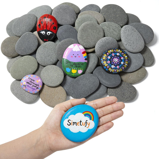 Simetufy 100pcs 1.5-3in River Rocks for Painting,2 Sizes Flat Smooth Rocks for Arts & DIY, Kindness Rocks, Paint Stones for Craft (50pcs Each Size: 1.5-2in, 2-3in)