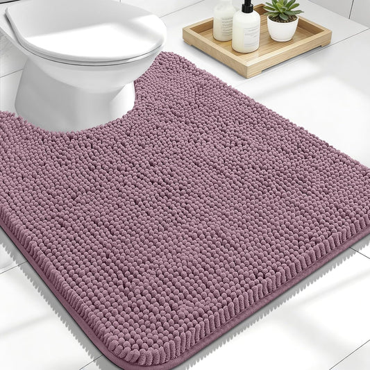 OLANLY U-Shaped Toilet Rug - Extra Soft Chenille, Quick-Dry, Non-Slip Bath Mat | 24x20, Deep Plum