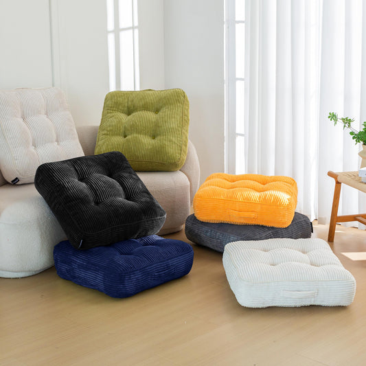 HIGOGOGO 6" Extra Thick Floor Pillow Cushion for Adults, Meditation Cushion Pillow, Large Square Floor Sitting, Tufted Corduroy Cover, for Tatami Living Room or Yoga, 22x22 Inch, 2Pack, Dark Grey