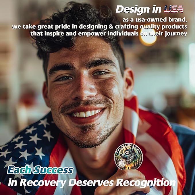 One Day at a Time 14 Year Sobriety Coin - Recovery Aurora Forest Wolf AA Coins - Addiction NA AA Chips and Medallions - Celebrate 1-30 Living Clean Narcotics Alcoholics Anonymous Gifts for Men Women