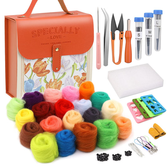 Mayboos Needle Felting Kit, Wool Roving 20 Colors Set, Wool Felting Tool Starter Kit Felt Molds with Portable Storage Box for DIY Craft Home Decoration