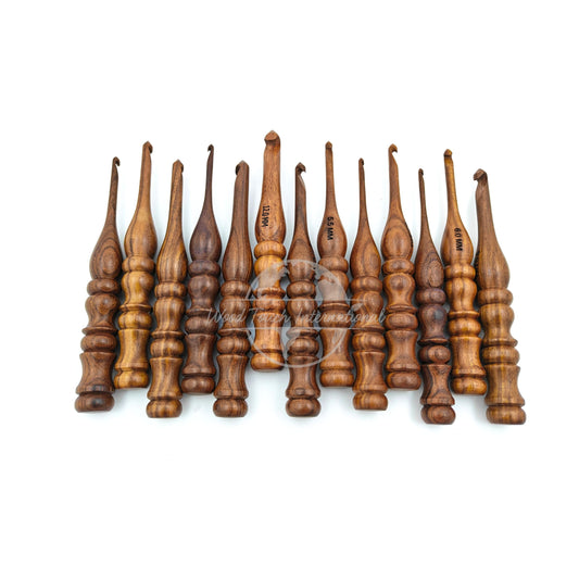 Shesham Wood Crochet Hooks Set of 13 - Sizes 3.5 mm to 12 mm – Premium Wooden Hooks for Knitting and Crocheting | Natural Wood Craft Tools | Perfect Mother's Day Gift