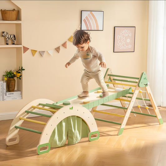 ROBOTIME 5 in 1 Toddler Climbing Toys, 3 Piece Pikler Climbing Set Toy for Toddlers, Inside Pikler Triangle Set, Montessori Climbing Set, Indoor Playground for Kids