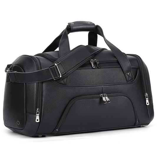 TIDING 21" Leather Travel Duffle Bag for Men Women, 40L Gym Sports Duffel Bag Waterproof Weekender Overnight Luggage Bag with Shoe Compartment