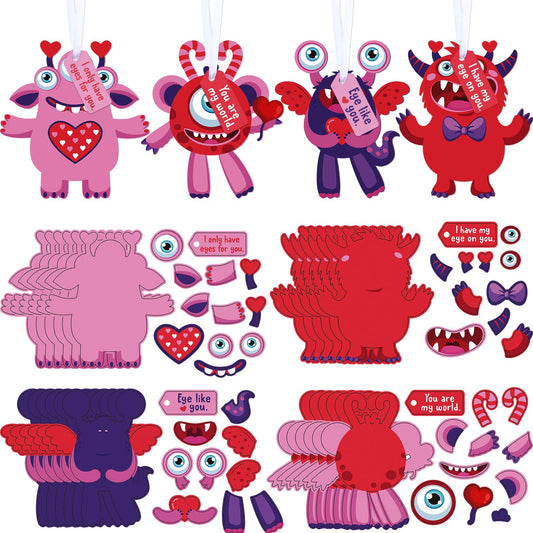 Sumind 60 Sets Valentine's Day Craft Kits for Kids DIY Ornament Valentine Class Game Activities Paper Craft Hanging Ornament for Valentines Day Decorations