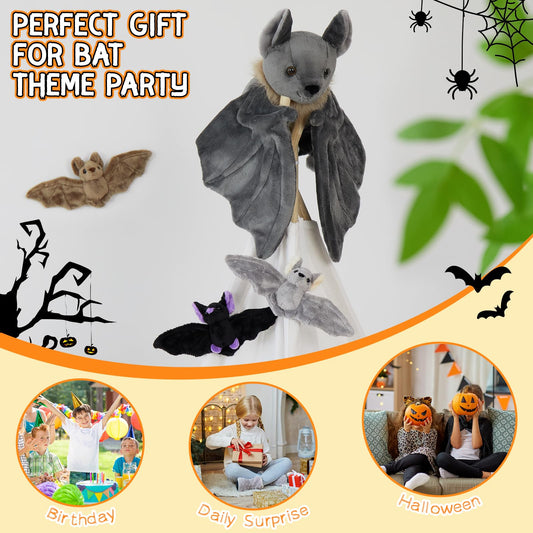 Tezituor 4Pcs Realistic Bat Stuffed Animals Set, 32inch Large Mommy Stuffed Bat with 3 Cute Babies for Boys Girls, Hugging Soft Bats Plushies Toy Gift for Halloween Party Decoration