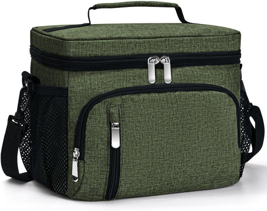 Skiennix Insulated Lunch Bag - 9L Leakproof Soft Cooler Tote with 5 Pockets | Adjustable Strap - Green