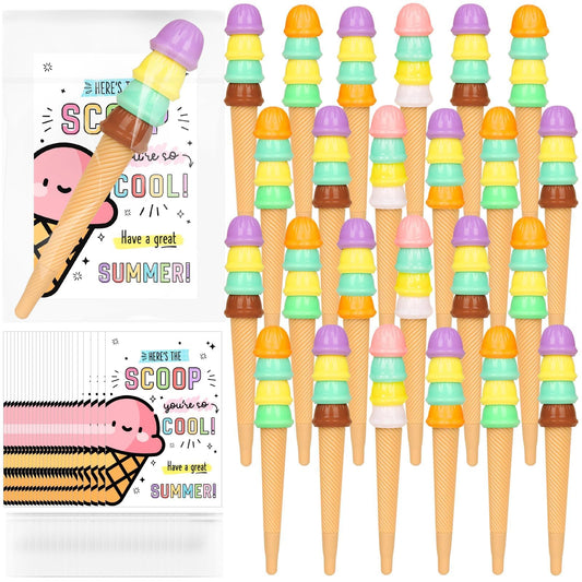 24 Sets End of Year Student Gits from Teacher Incudes Ice Cream Party Favors Ice Cream Pen Cute Cartoon Novely Gel Pen for Students School Classroom Prizes Last Day of School Gift Set