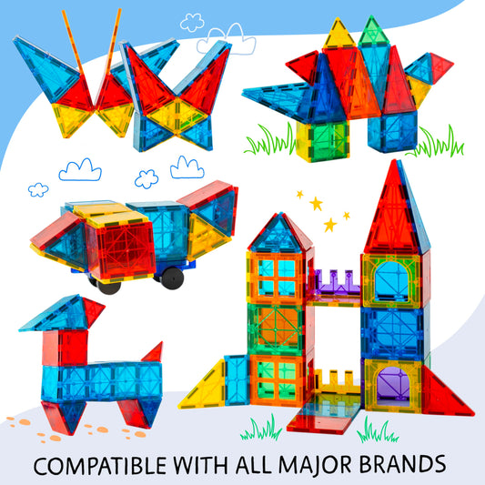 SUNNY AUNTIE Magnetic Tiles 125 PCS XL Set with Storage Bag – Magnetic Building Tiles for Kids Ages 3-8, STEM Magnet Construction Toy for Boys & Girls
