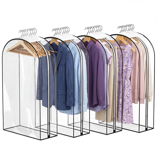 4 Pack Full Clear Garment Bags with Side Zipper, 40" Clothes Covers with 10" Gusset, Transparent Hanging Suit & Coat Covers for Closet Storage, Jackets, Dresses, Windbreakers
